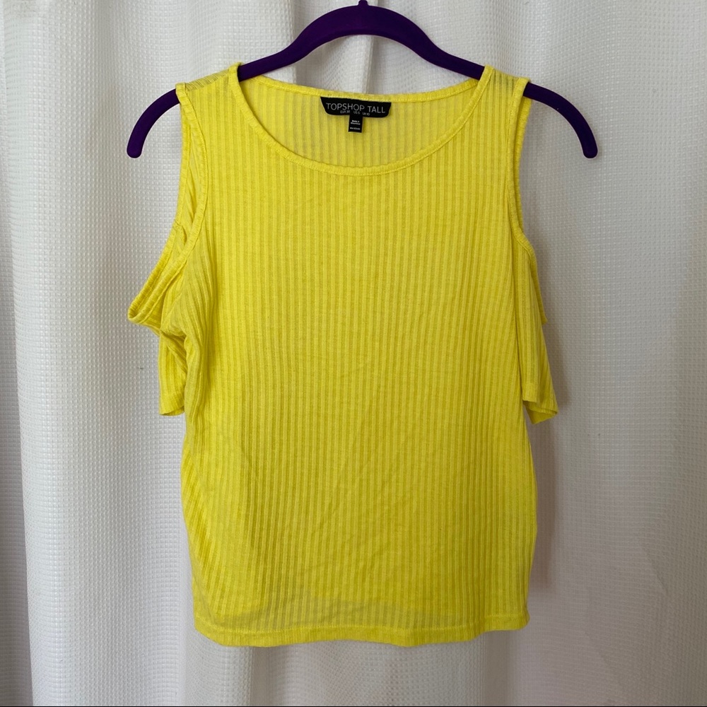 Topshop Tall Cold Shoulder Ribbed Yellow Top